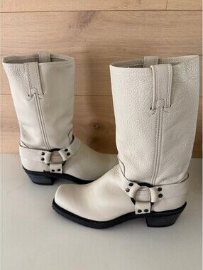 Frye White Leather Mid-Calf Harness Boots Size 8.5 Women's M